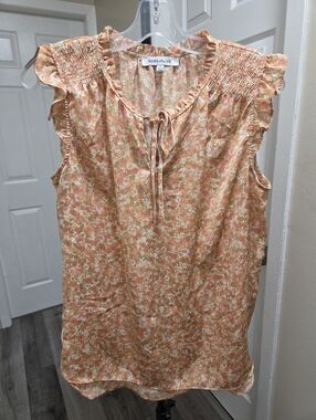 Rose & Olive Peach Floral Short Sleeve Blouse